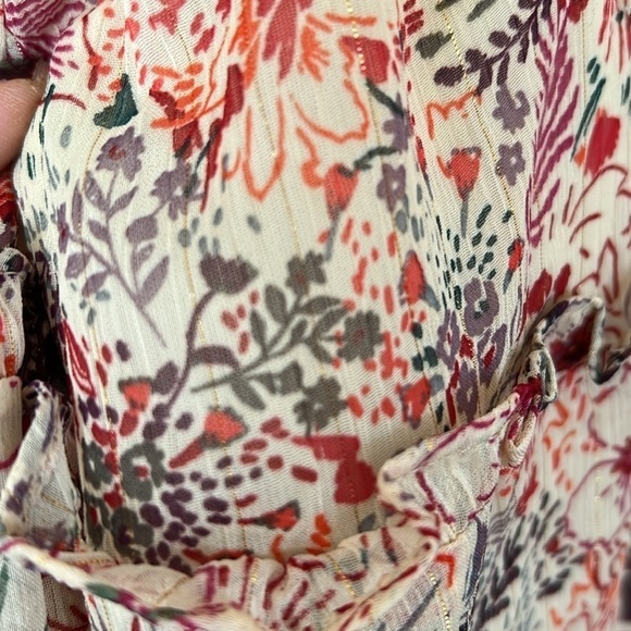 TORRID Multi Fall Floral/Leaf Colored Mini Tiered Chiffon Lurex Dress, Sz 6,EUC. - Picture 9 of 15